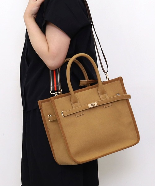 トートバッグ バッグ ヒネリ金具ベルト×キャンバス2WAYトートバッグ 