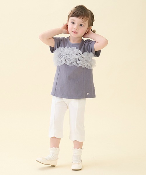 petit main tシャツ 「リンク」チュールフリルAラインTシャツ(キッズ