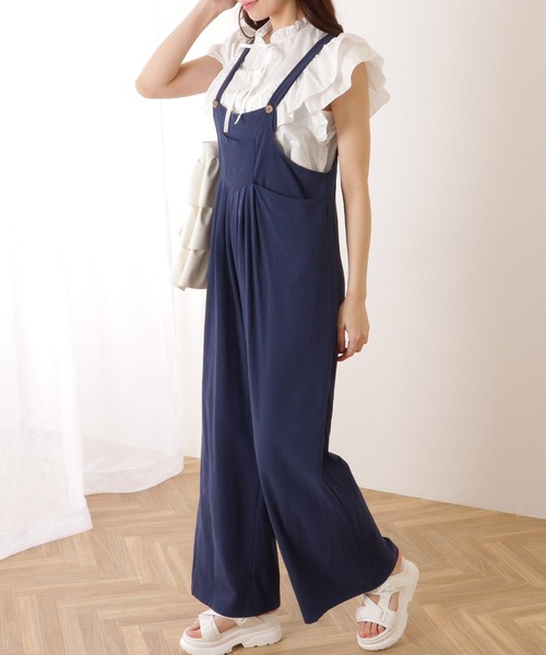 サロペット・オーバーオール・オールインワン roughlow otona satin wide salopette navy roughlow/otona satin wide salopette/navy