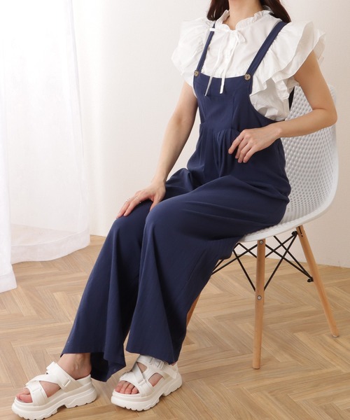 Lace Ladies サロペット オーバーオール フロント タック ワイド