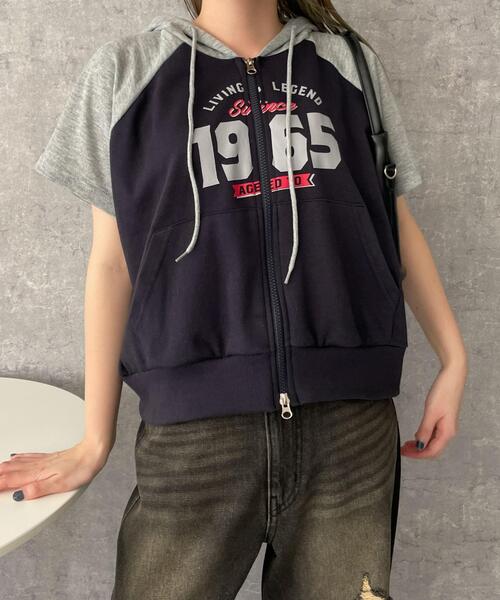 極美品　PING ピン　レディース　半袖　スウェットパーカー　ネイビー セール 10%OFF】ビビッドレディ VIVIDLADY ロゴ入り半袖ジップ