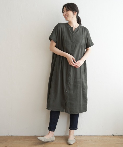 ikka（イッカ） ワンピース 半袖 レーヨン麻 半袖2WAYワンピース