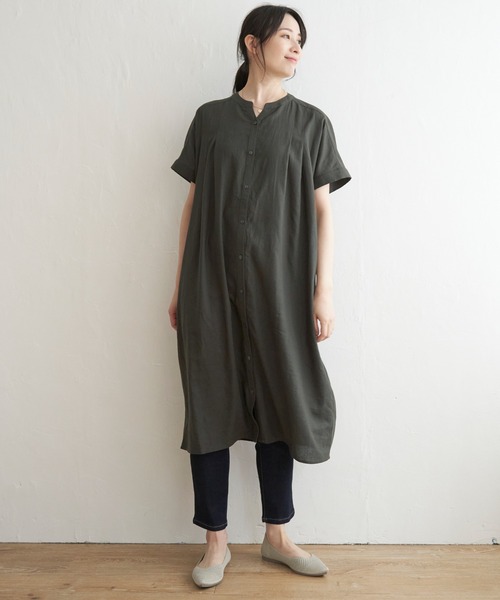 ikka（イッカ） ワンピース 半袖 レーヨン麻 半袖2WAYワンピース