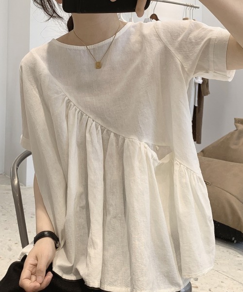 deux amour tシャツ アシメギャザー半袖ブラウス レディース