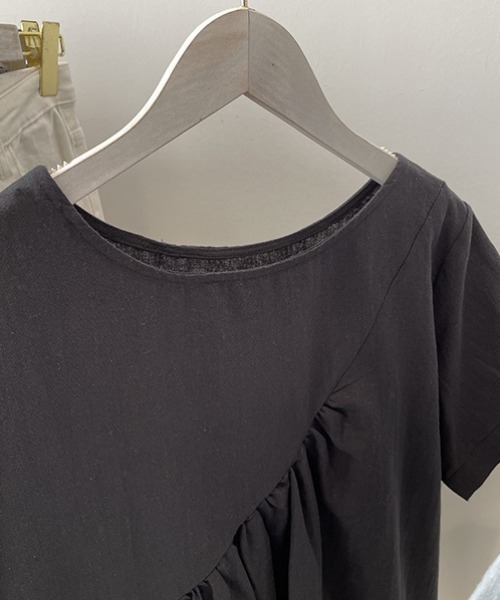 tシャツ ベロアギャザー半袖ブラウス レディース TITE IN THE STORE tシャツ ベロアギャザー半袖ブラウス