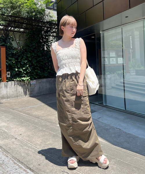 M-LINE シャツ ブラウス 「mline」花柄シャーリングキャミソール