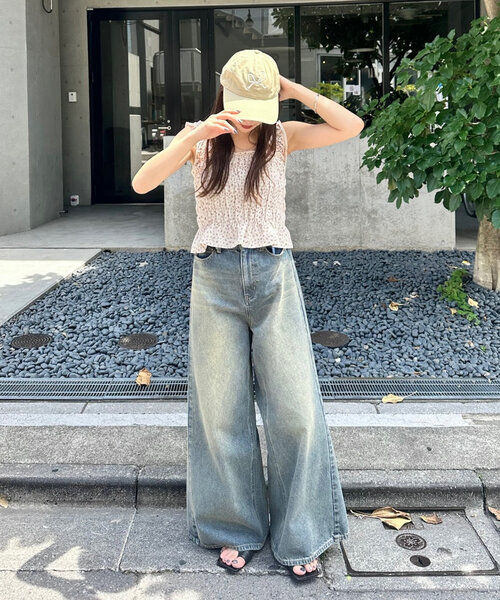 M-LINE シャツ ブラウス 「mline」花柄シャーリングキャミソール 