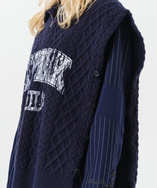 atmos girls ベスト ジレ pink College Cable Knit Vest