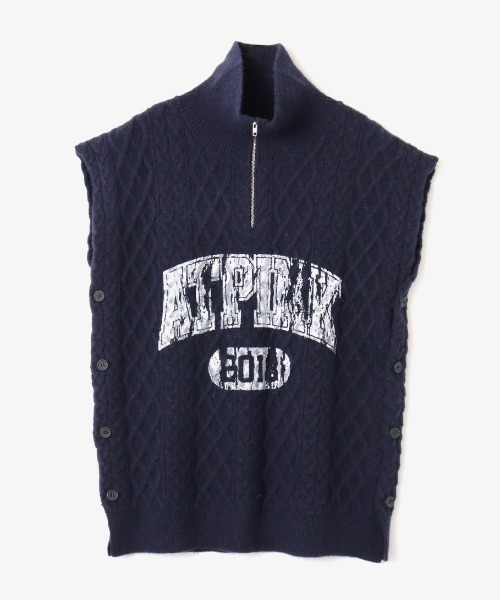 atmos girls ベスト ジレ pink College Cable Knit Vest
