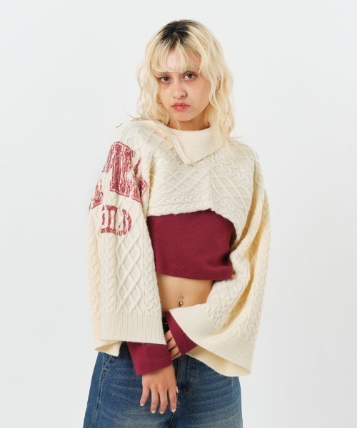 ベスト ジレ atmos pink College Cable Knit Vest / アトモス ピンク カレッジ ケーブル ニット ベスト レディー atmos girls ベスト ジレ pink College Cable Knit Vest