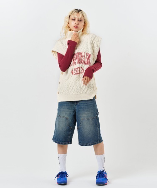 ベスト ジレ atmos pink College Cable Knit Vest / アトモス ピンク カレッジ ケーブル ニット ベスト レディー atmos girls ベスト ジレ pink College Cable Knit Vest
