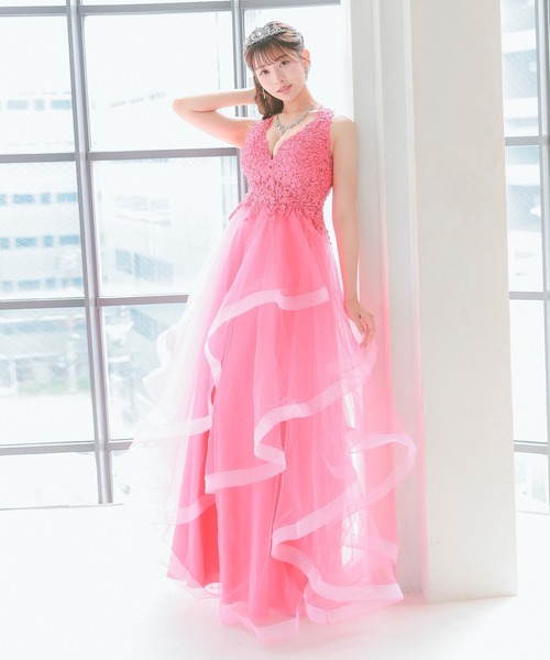 Tika（ティカ） ドレス キャバドレス ロング フレア フラワー刺繍