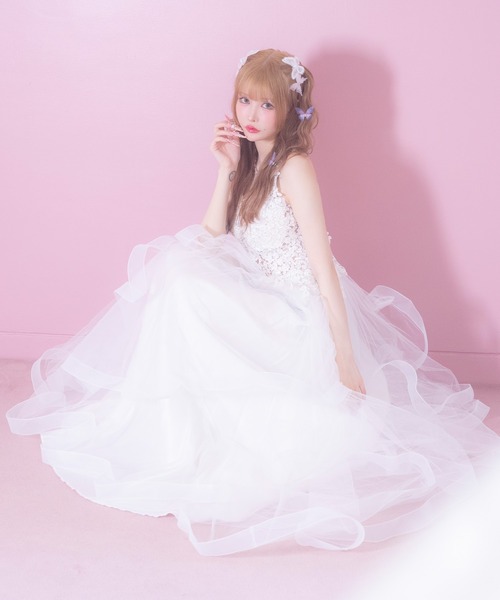 Tika（ティカ） ドレス キャバドレス ロング フレア フラワー刺繍