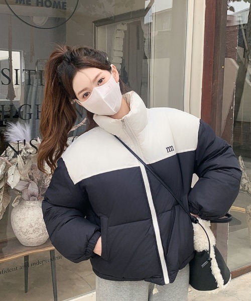 HANNE リブカラー中綿コートダウンジャケット韓国ビッグダウンダウンコート HANNE リブカラー中綿コートダウンジャケット韓国ビッグダウン