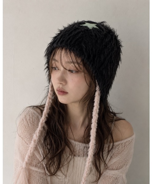 ニット帽 ニットキャップ 「HIKA」星モチーフモヘア風ニットCAP