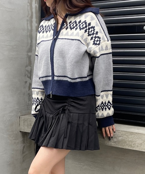 Roger&Raw カーディガン ノルディック柄ダブルジップ