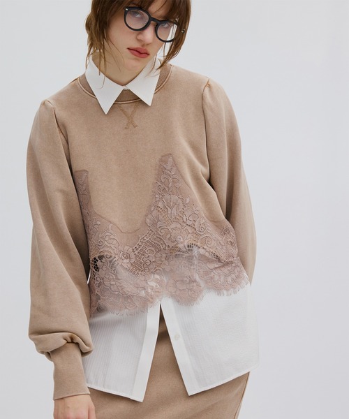 トレーナー+スウェット CHEMICAL OVERDYE LACE SWEAT TOP Ameri（アメリ） トレーナー スウェット CHEMICAL OVERDYE LACE SWEAT