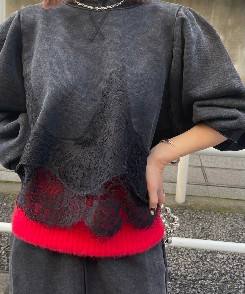 Ameri（アメリ） トレーナー スウェット CHEMICAL OVERDYE LACE SWEAT