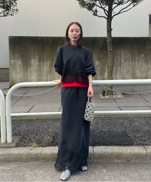 トレーナー+スウェット CHEMICAL OVERDYE LACE SWEAT TOP Ameri（アメリ） トレーナー スウェット CHEMICAL OVERDYE LACE SWEAT