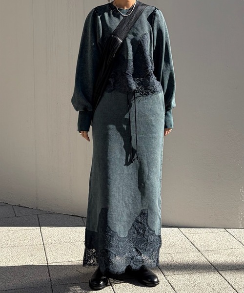 Ameri（アメリ） トレーナー スウェット CHEMICAL OVERDYE LACE SWEAT