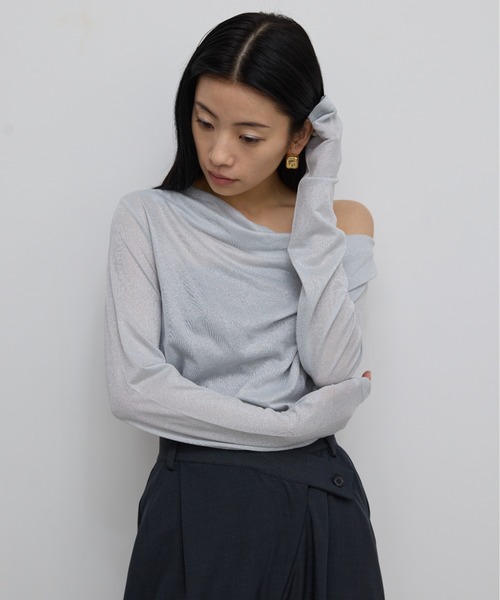 トップス Ai AIC. tシャツ メニーウェイシアーラメドレープトップス