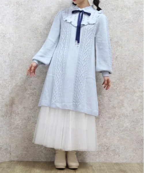 axes femme ワンピース ヨーク切替リボンニットワンピ