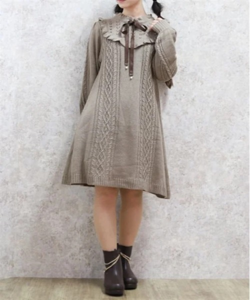 axes femme ワンピース ヨーク切替リボンニットワンピ