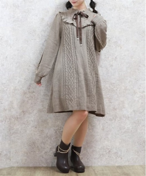 axes femme ワンピース ヨーク切替リボンニットワンピ