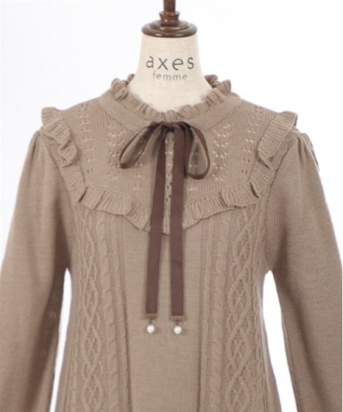axes femme ワンピース ヨーク切替リボンニットワンピ