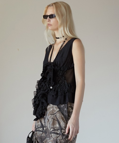 【新品】PRANK PROJECT Cut-off Ruffled Top PRANK PROJECT（プランクプロジェクト） ミックスフリルトップ / Mixed