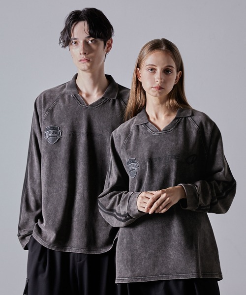 【最終値下げ】CLELヘビーウェイト ヴィンテージデザインプリントTシャツ M セール】【CLEL】Vintage Design Short Sleeve Half Zip T