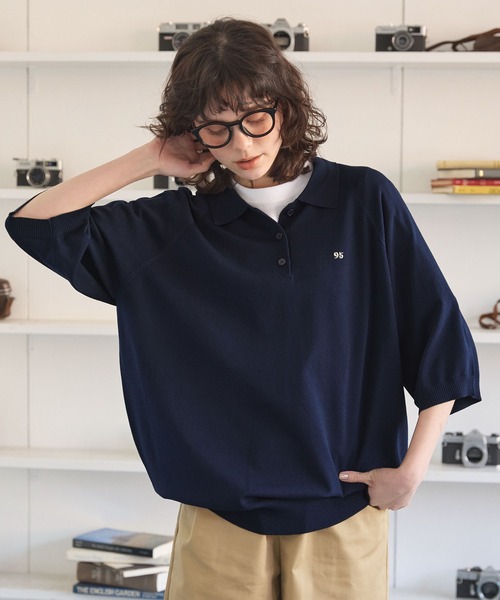 希少サンプル バーバリー 貝殻刺繍 半袖 サマーニット ポロシャツ 白 0113 ポロシャツ ポロ ナンバリング刺繍 サマーニット ラグラン 半袖