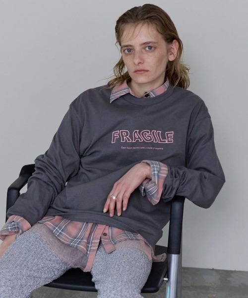 tシャツ FRAGILE Embroidery Long Sleeve T-shirt/FRAGILEエンブロイダリーロンTEE「MAISON SPE MAISON SPECIAL(メゾンスペシャル)｜FRAGILEエンブロイダリー