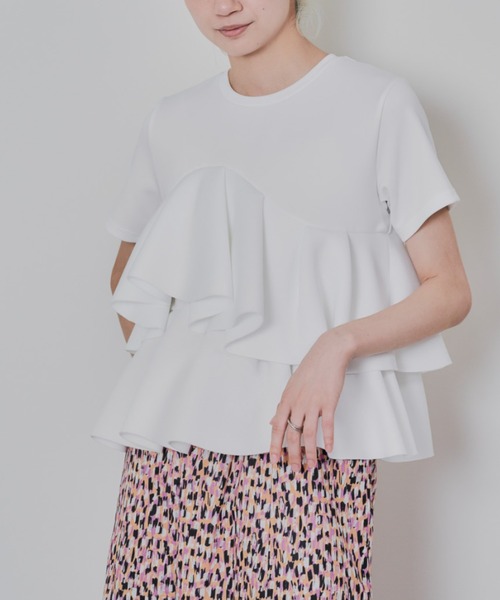 tシャツ アシメフリルティアードトップス レディース