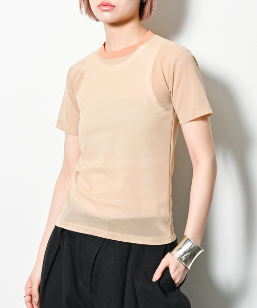 OVERNEATH NetT059 メッシュ Tシャツ　Mサイズ overneath/オーバーニース】NetT059/ネットTシャツ/リンガー
