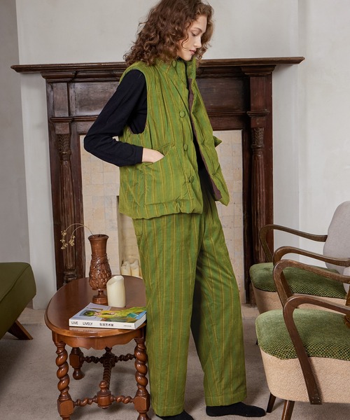 ベスト ジレ  Striped Corduroy Quited Vest / ストライプベスト レディース