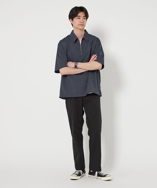 green label relaxing シャツ ウォッシャブルトロ ハーフジップ