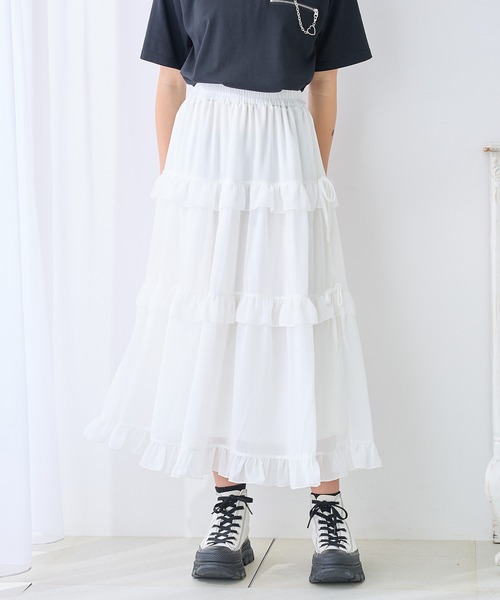 h.naoto FRILL ティアード フリル リボン　スカート Yahoo!オークション -「h.naoto frill スカート」(ボトムス