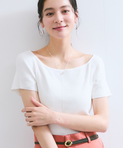 VIS ニット セーター ワイドスクエアネックニット レディース