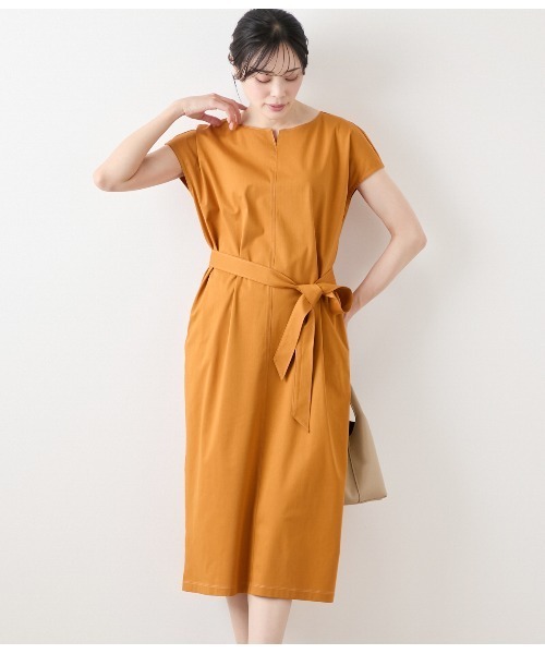 tシャツ コットンポリエステルトリコット 配色ステッチワンピース レディース