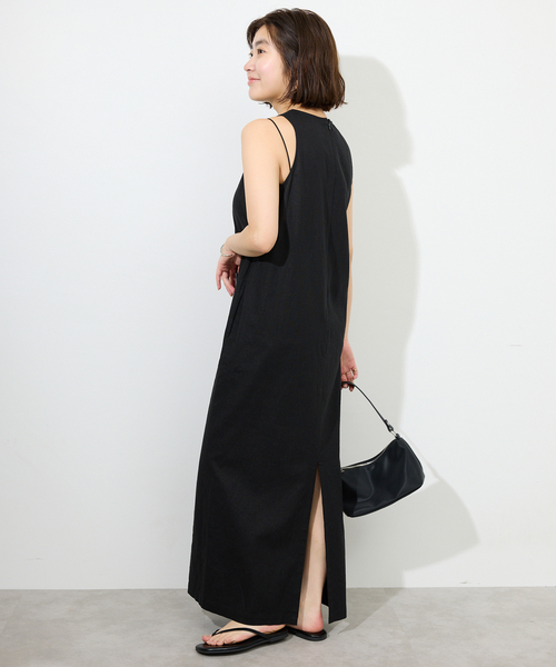 リネンレーヨンノースリーブナローワンピース（ワンピース