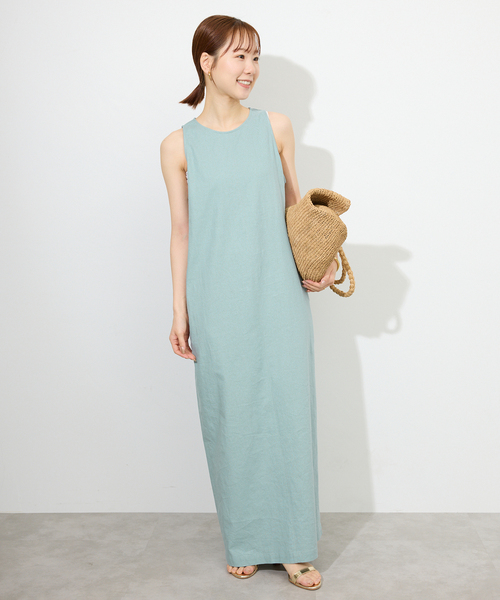 【®store.美品：SLOBE ノースリーブロングワンピース 】 SLOBE IENA｜リネンレーヨンノースリーブナローワンピース