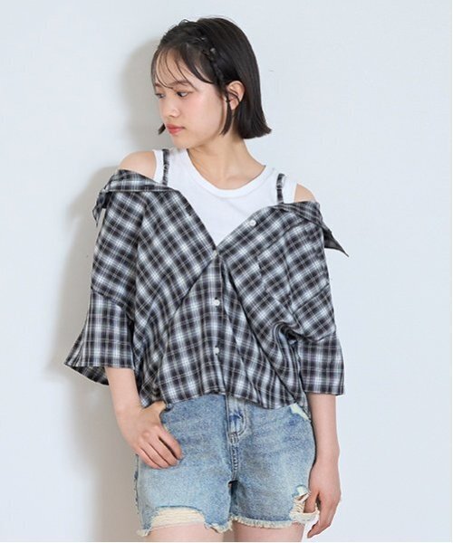 ピウピウチック 2点セット LOVETOXIC ブラウス シャツ 2WAYチェックシャツセット キッズ