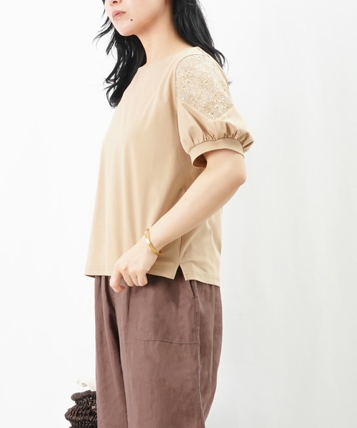 tシャツ LC/LLL 袖Vレース切替トップス レディース