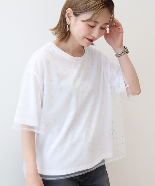 tシャツ HOLiC カット2PTEE　497282 レディース AMERICAN HOLIC tシャツ ラインストーンチュールレイヤードT