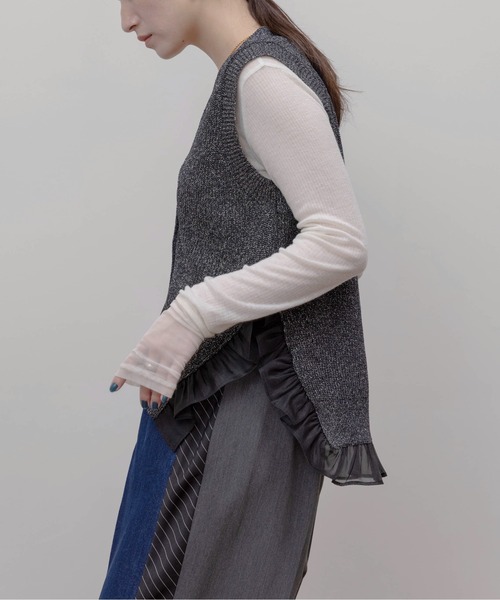 Eimee Law フリルヘムニットジレ Eimee Law ベスト ジレ フリルヘムラメニットジレ レディース