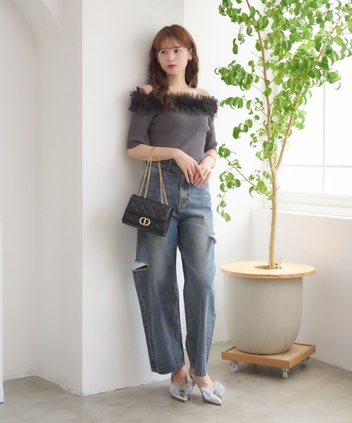 Ambre Neige（アンブルネージュ） ニット セーター frill tulle knit