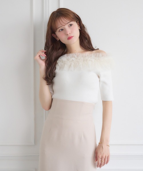Bibiy. ／GISELLE TULLE KNITチュールレースニットホワイト Ambre Neige（アンブルネージュ） ニット セーター frill tulle knit