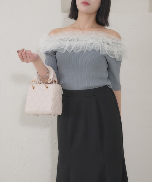 Bibiy. ／GISELLE TULLE KNITチュールレースニットホワイト Ambre Neige（アンブルネージュ） ニット セーター frill tulle knit