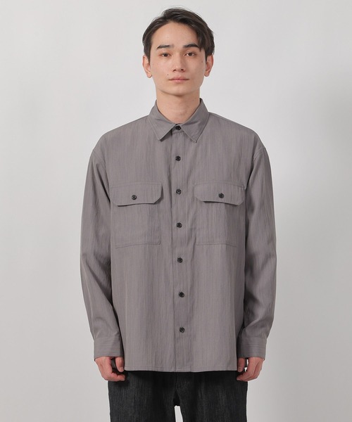 L'Appartement 80番グレー7分袖シャツ LAKOLE（ラコレ） シャツ 「セットアップ可・接触冷感」冷感ワッシャー